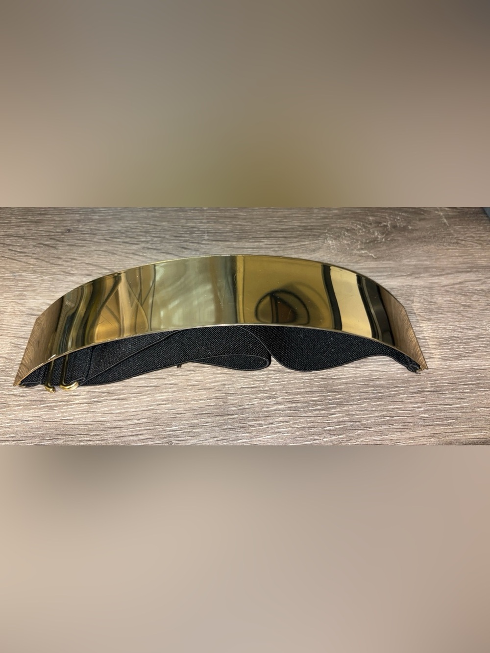 H&M Black Elastic Belt with Gold Mirror Plate